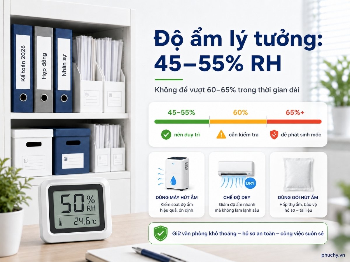 Độ ẩm phù hợp để bảo quản hồ sơ giấy không bị mốc