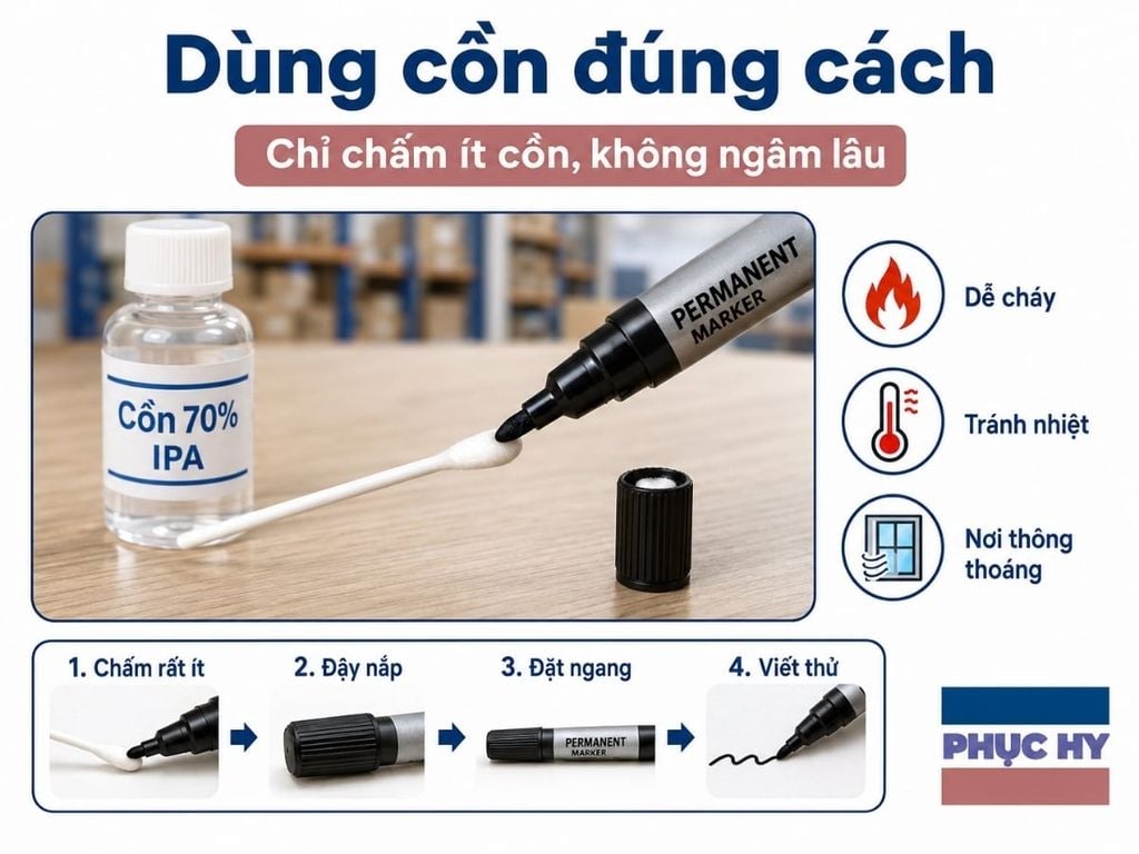 Dùng cồn làm mềm đầu bút lông dầu bị khô