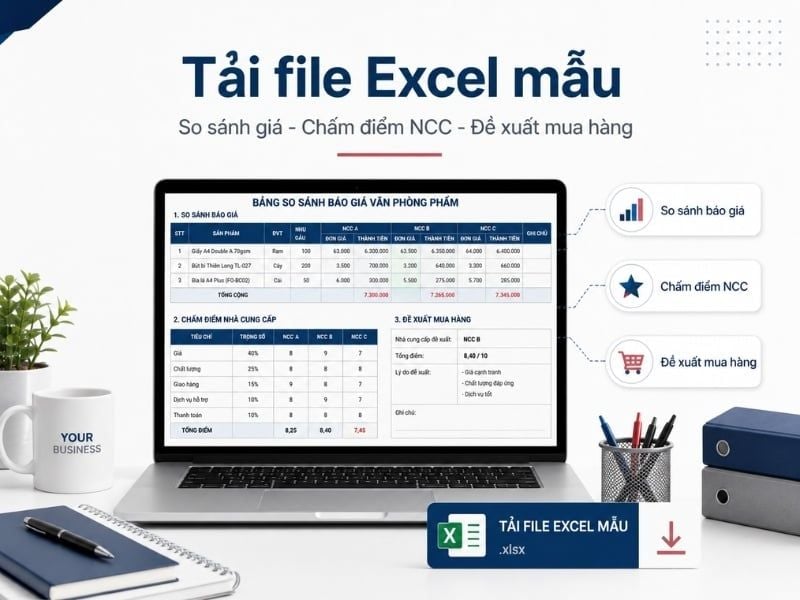 Tải file Excel mẫu so sánh báo giá văn phòng phẩm cho doanh nghiệp