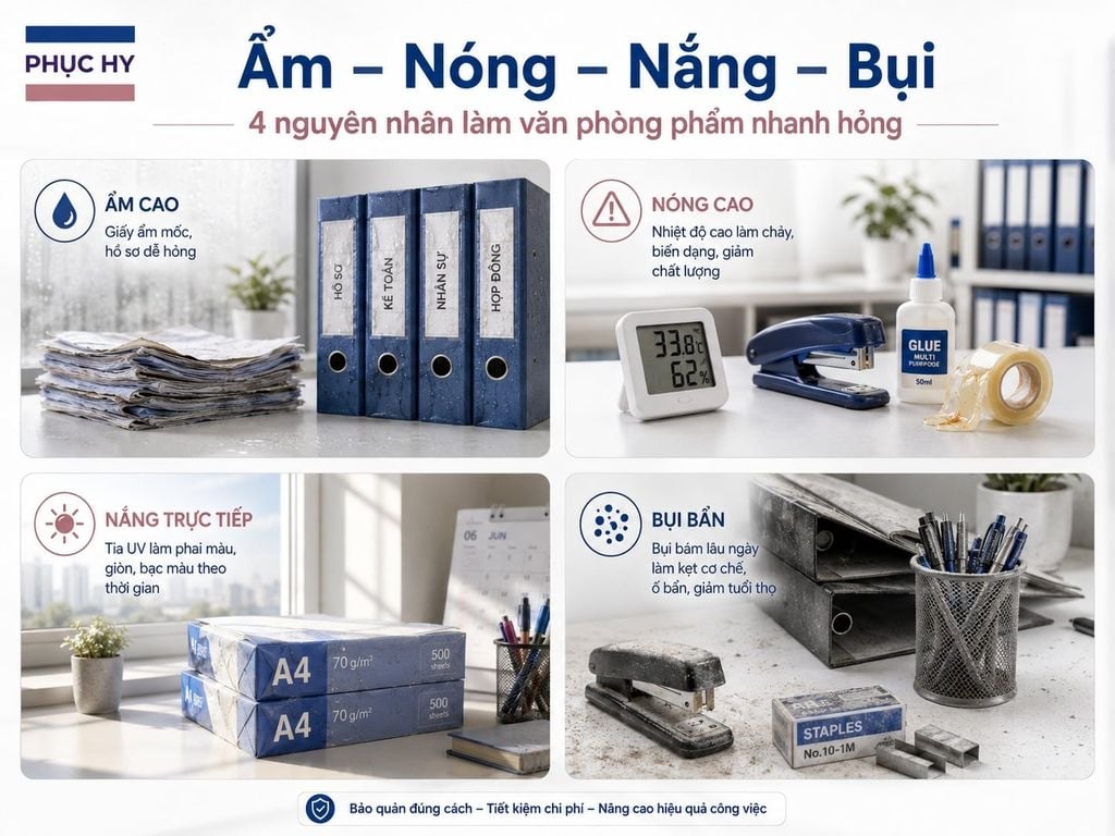 Nguyên nhân khiến văn phòng phẩm bị hư hỏng
