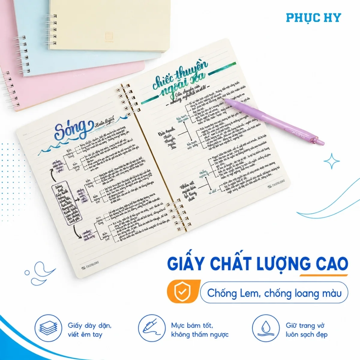 Giấy 100 gsm của Sổ lò xo A5 Thiên Long MB-019 MB-020 hỗ trợ hạn chế lem mực