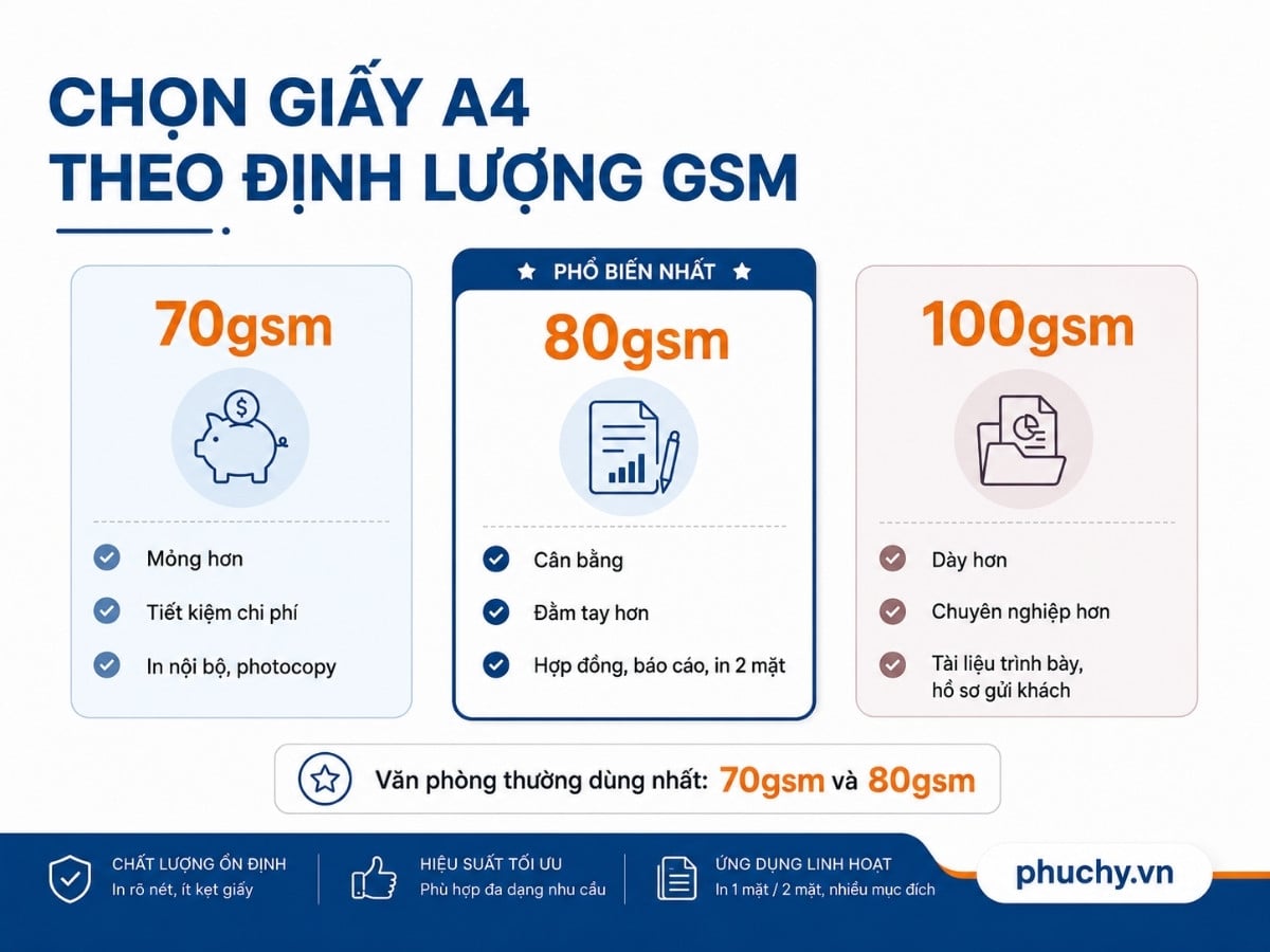 So sánh giấy A4 70gsm 80gsm và 100gsm