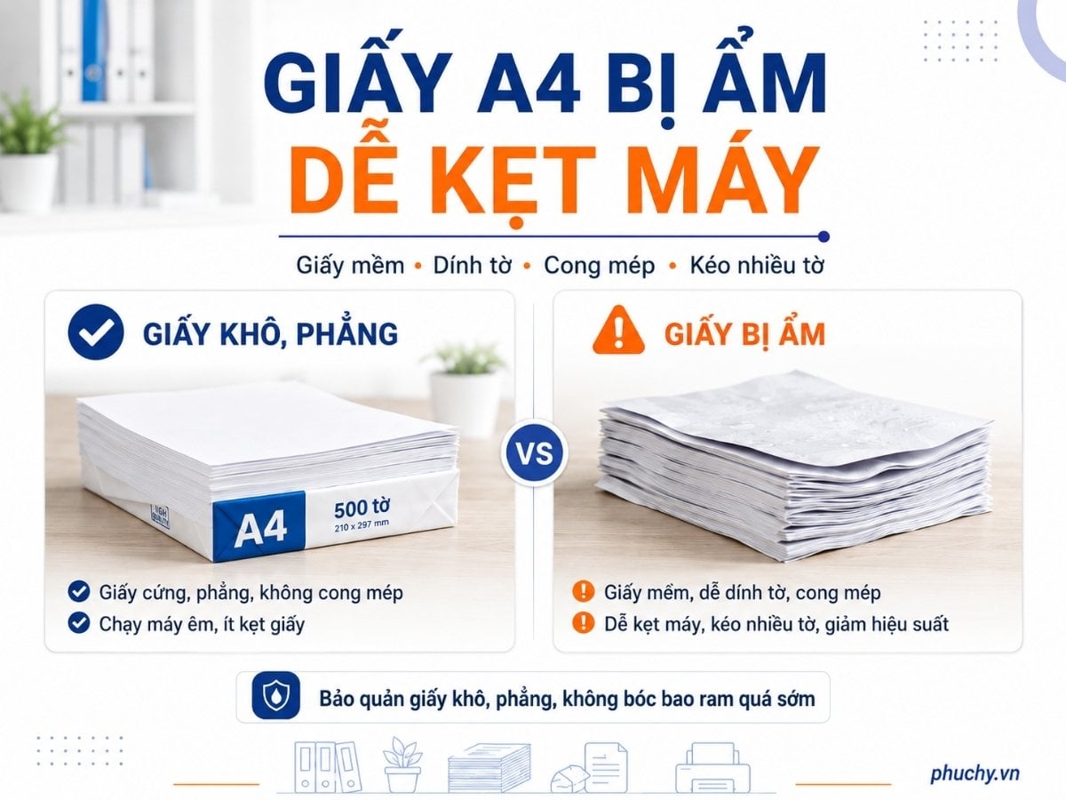 Giấy A4 bị ẩm dễ gây kẹt máy in