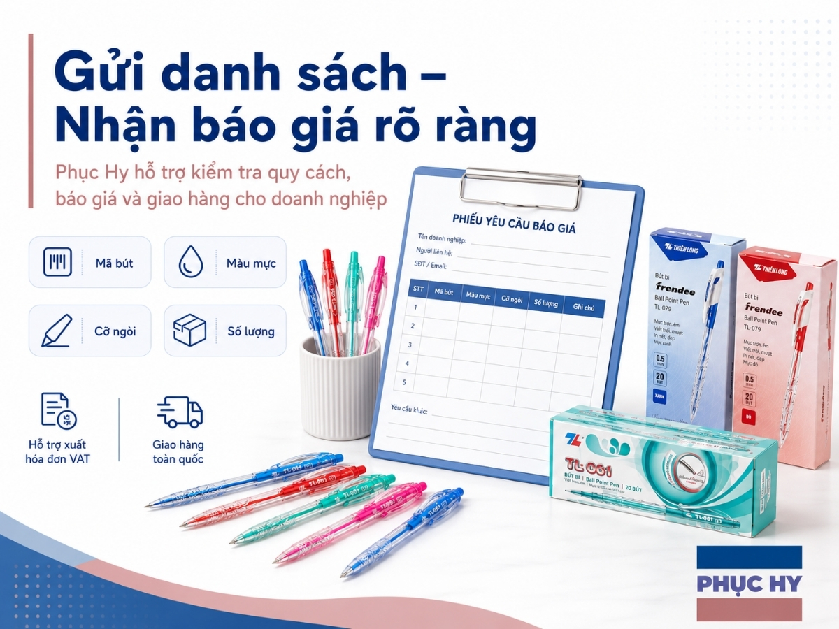 Gửi danh sách báo giá bút bi cho doanh nghiệp