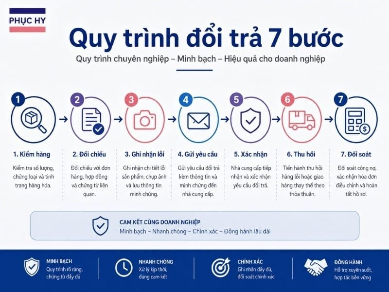 Quy trình đổi trả hàng lỗi văn phòng phẩm cho doanh nghiệp