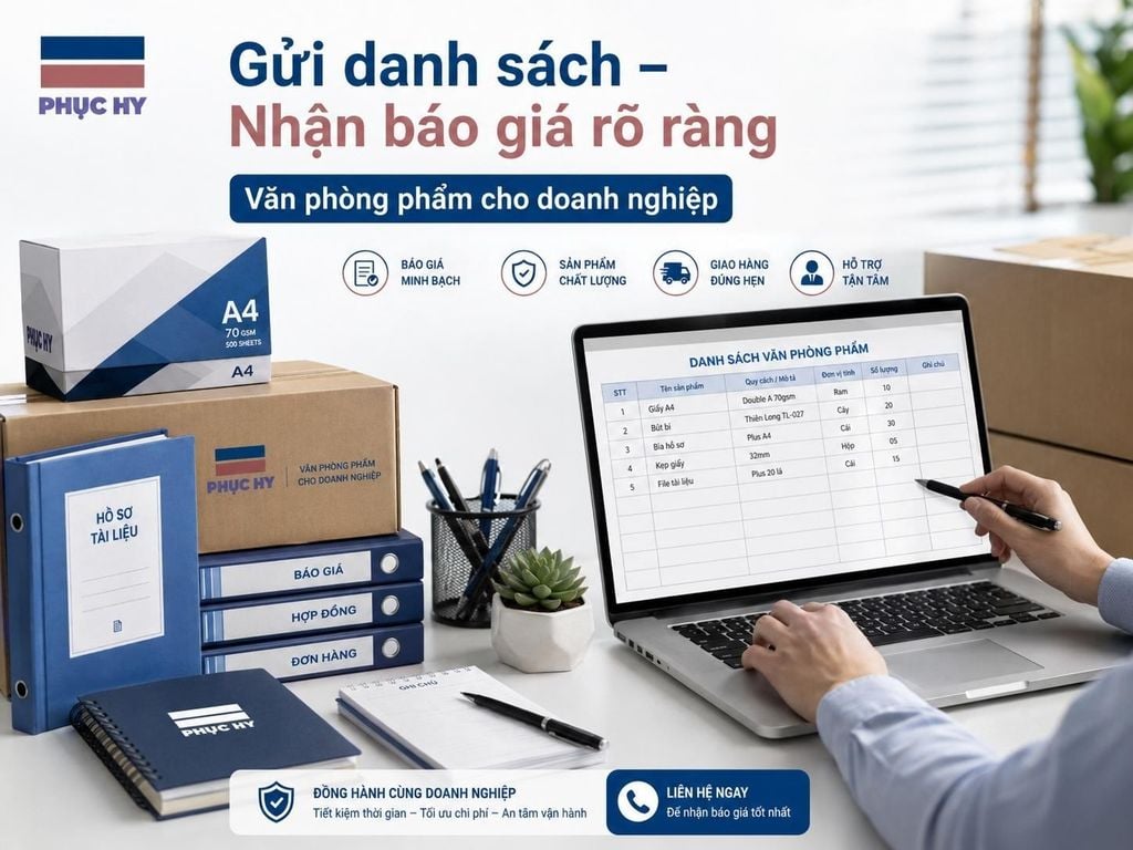 Gửi danh sách nhận báo giá văn phòng phẩm tại Phục Hy