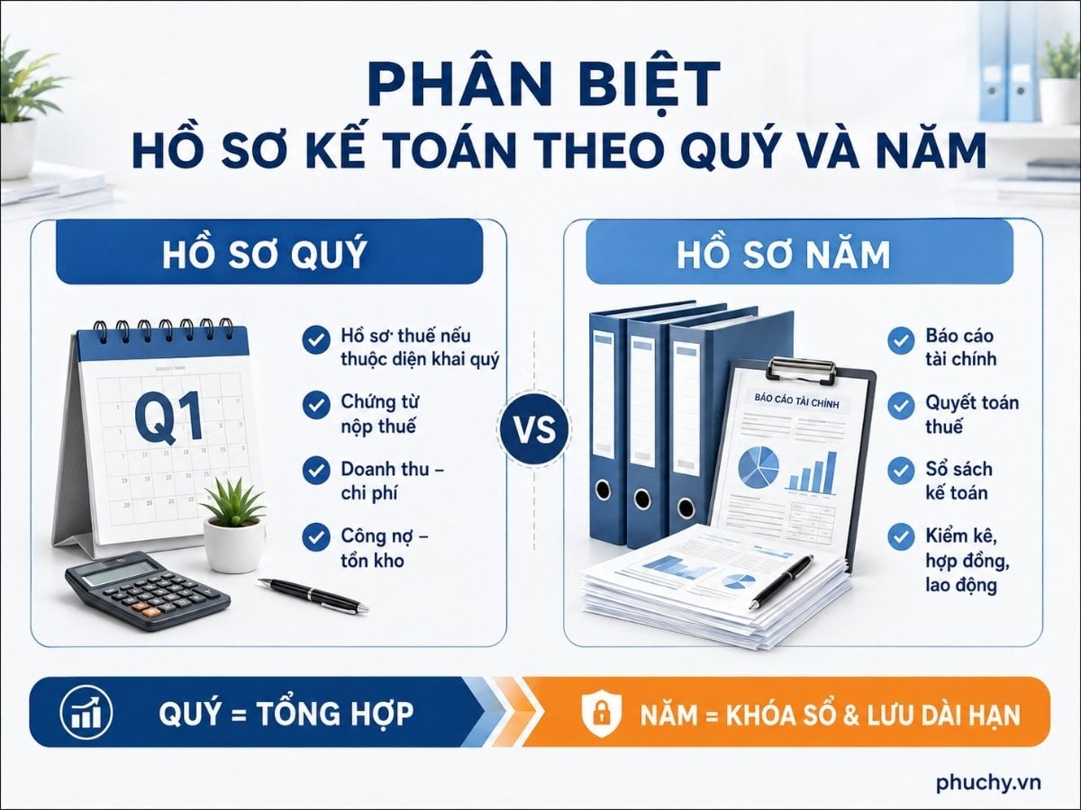 Hồ sơ kế toán theo quý và năm cần lưu trữ
