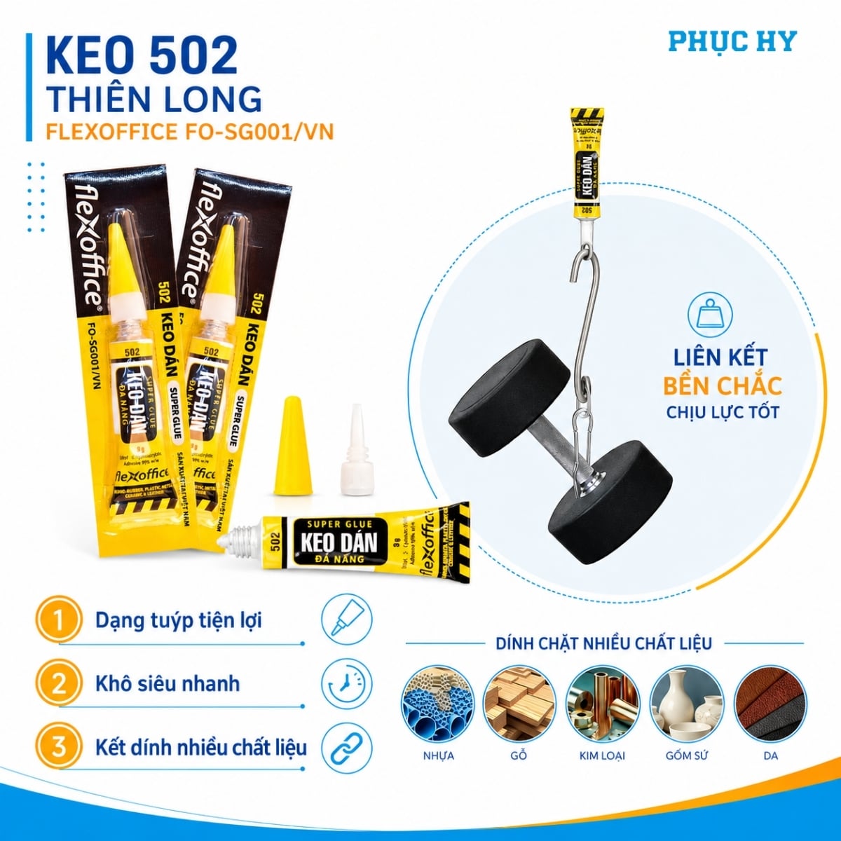 Keo 502 Thiên Long FlexOffice liên kết bền chắc nhiều chất liệu