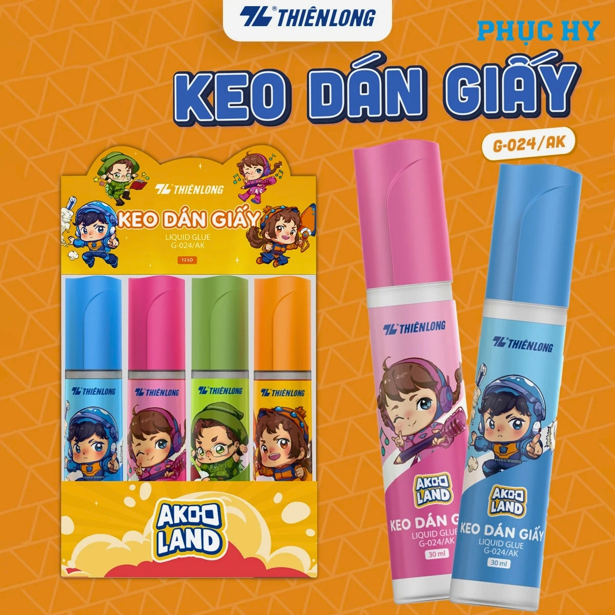 Keo dán giấy Akooland Thiên Long G-024 30 ml nhiều màu kèm hộp trưng bày