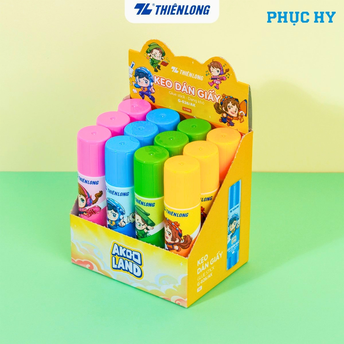 Hộp 12 lọ Keo dán giấy Akooland Thiên Long G-024 30 ml nhiều màu