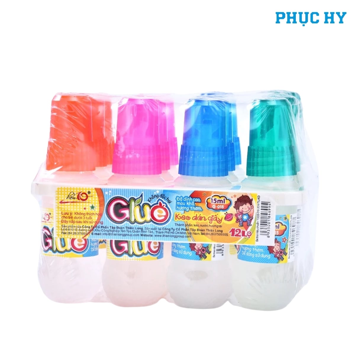 Khay 12 lọ keo dán giấy Điểm 10 G-015 15ml nhiều màu nắp