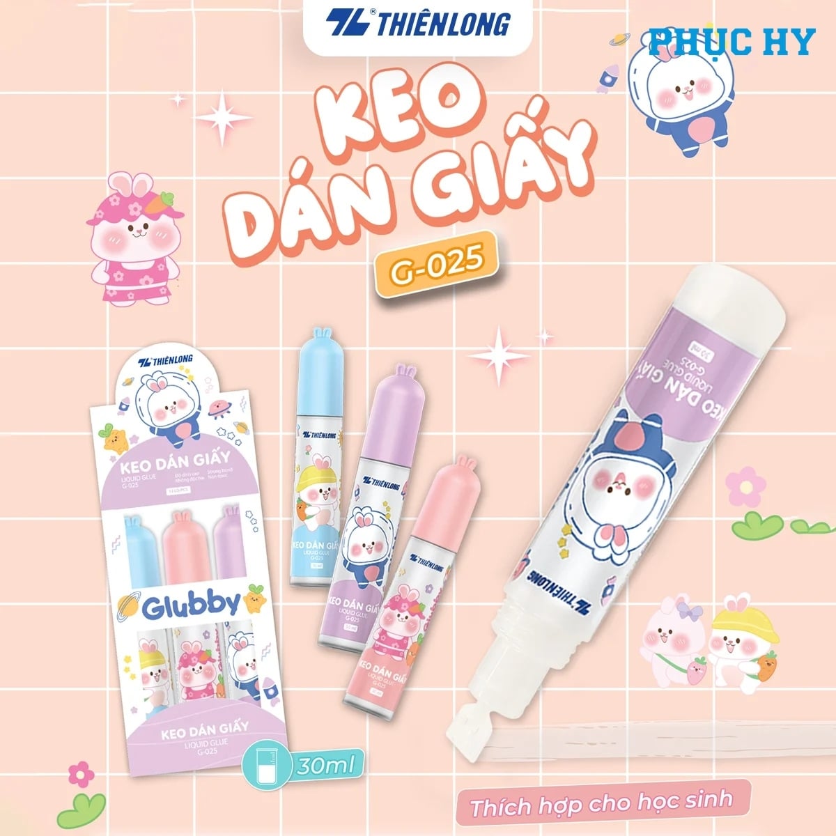 Keo dán giấy Glubby Thiên Long G-025 30 ml nhiều màu