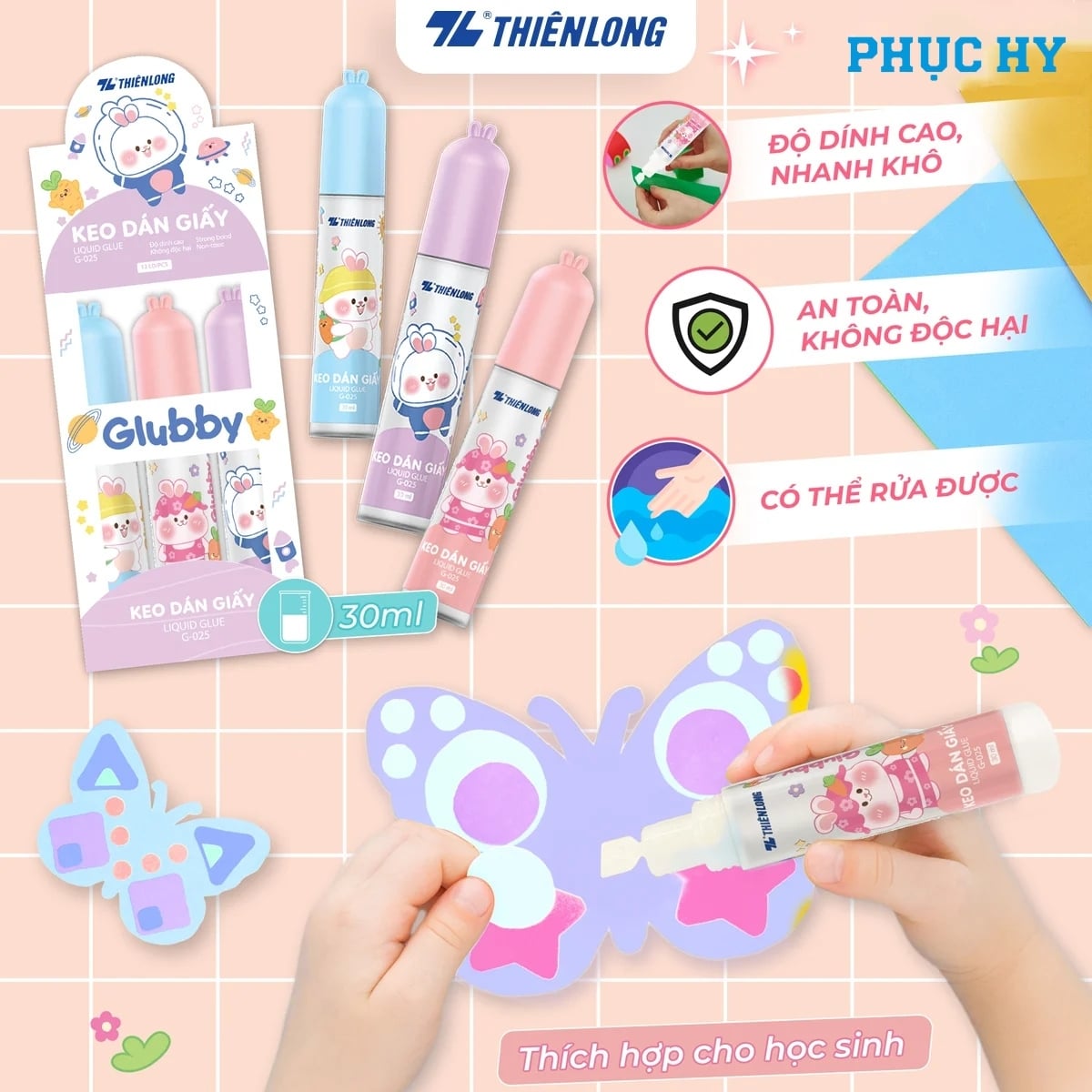 Keo dán giấy Glubby Thiên Long G-025 30 ml thiết kế nhỏ gọn