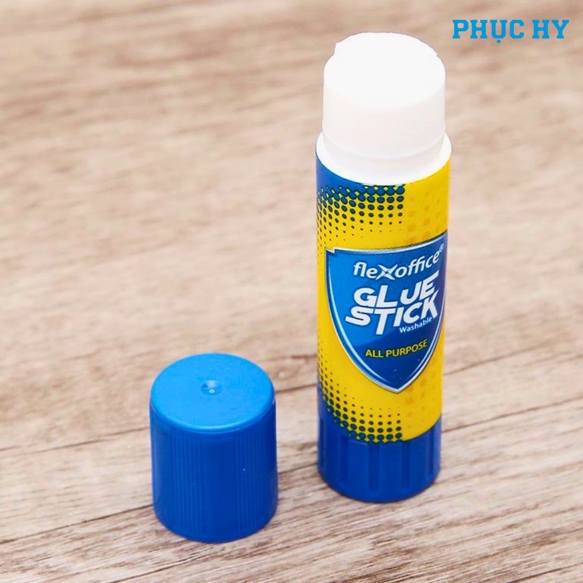 Thỏi keo khô FlexOffice FO-G005 8g mở nắp lộ lõi keo trắng
