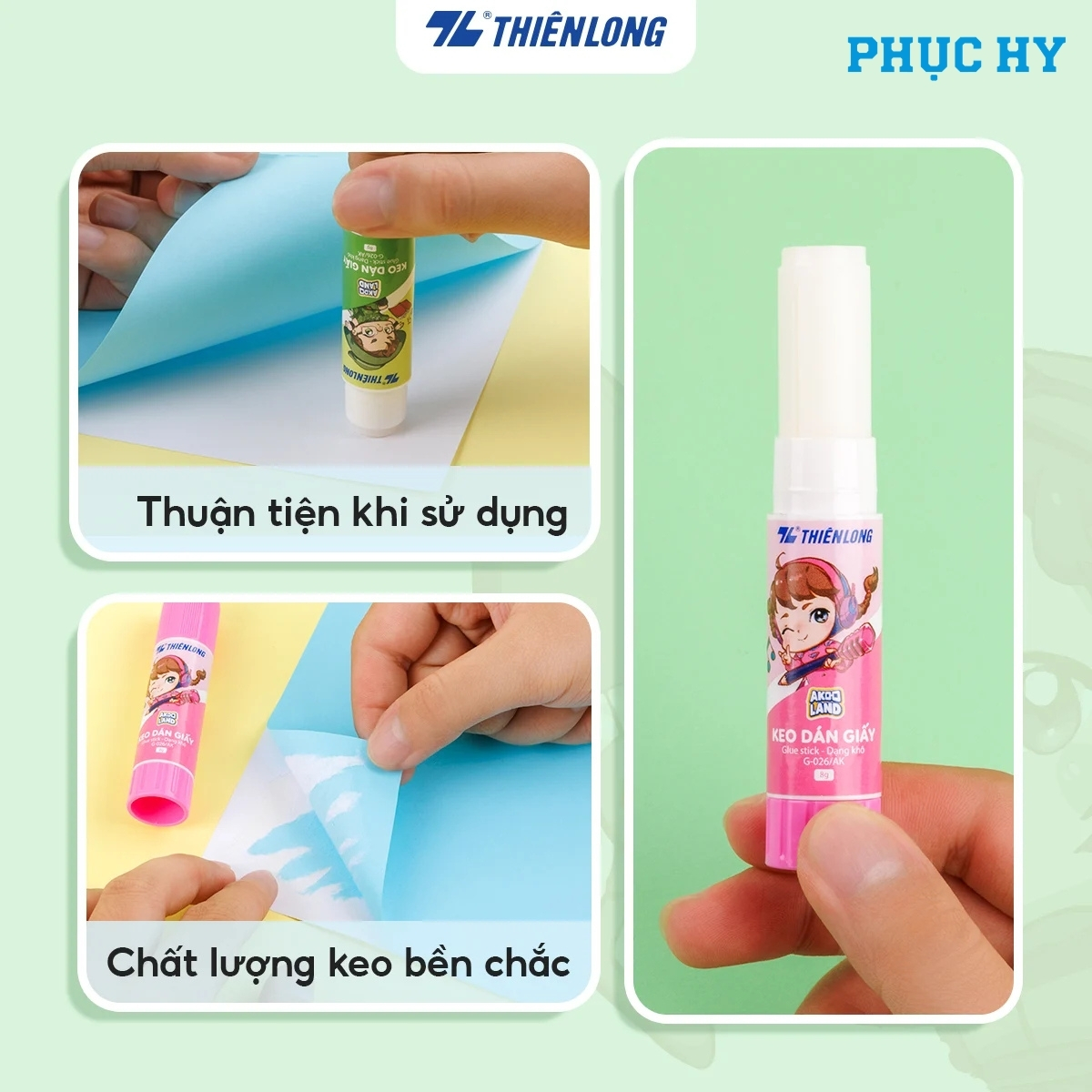 Minh họa cách sử dụng keo khô Thiên Long G-026/AK 8 g dạng thỏi