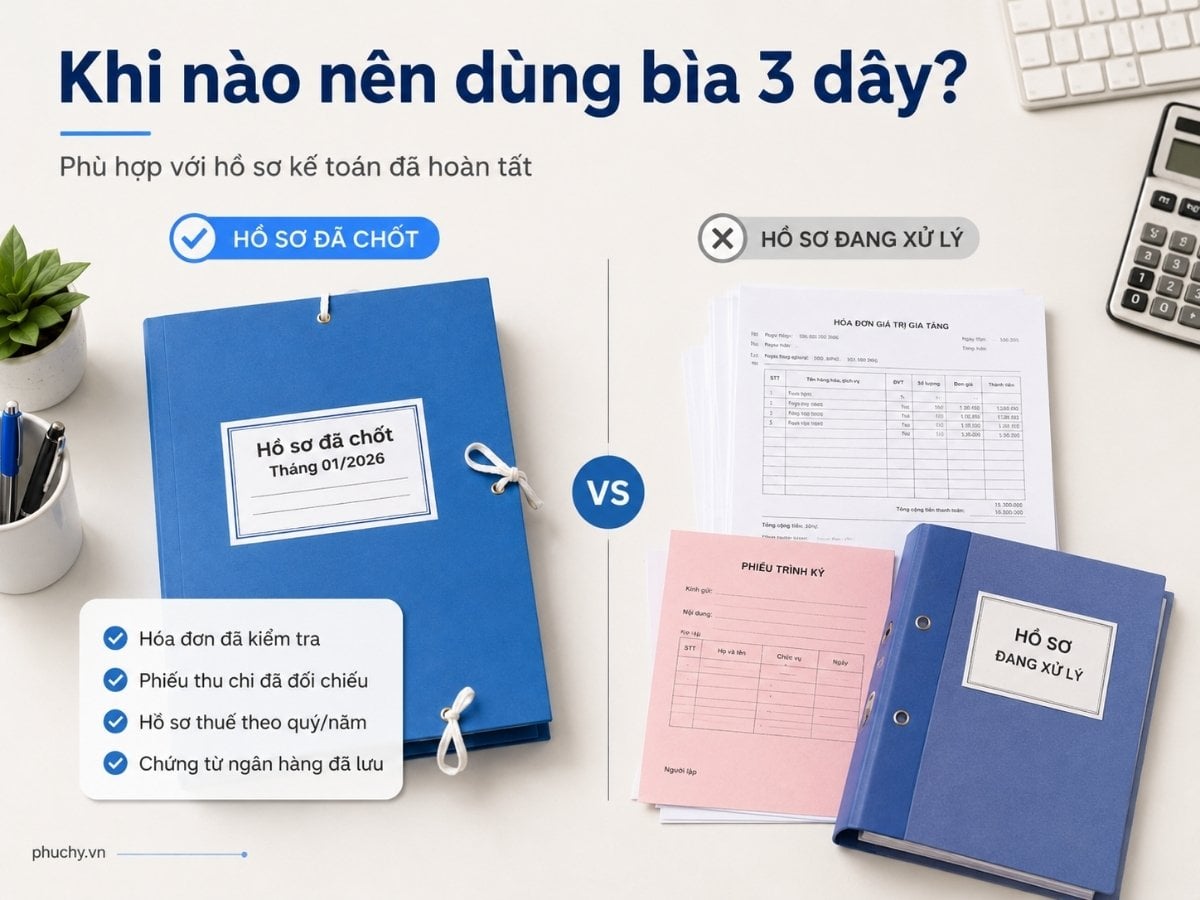 Khi nào nên dùng bìa 3 dây cho hồ sơ kế toán đã kiểm tra và chốt kỳ