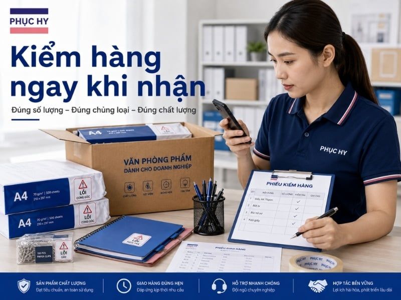 Kiểm hàng văn phòng phẩm khi nhận cho doanh nghiệp