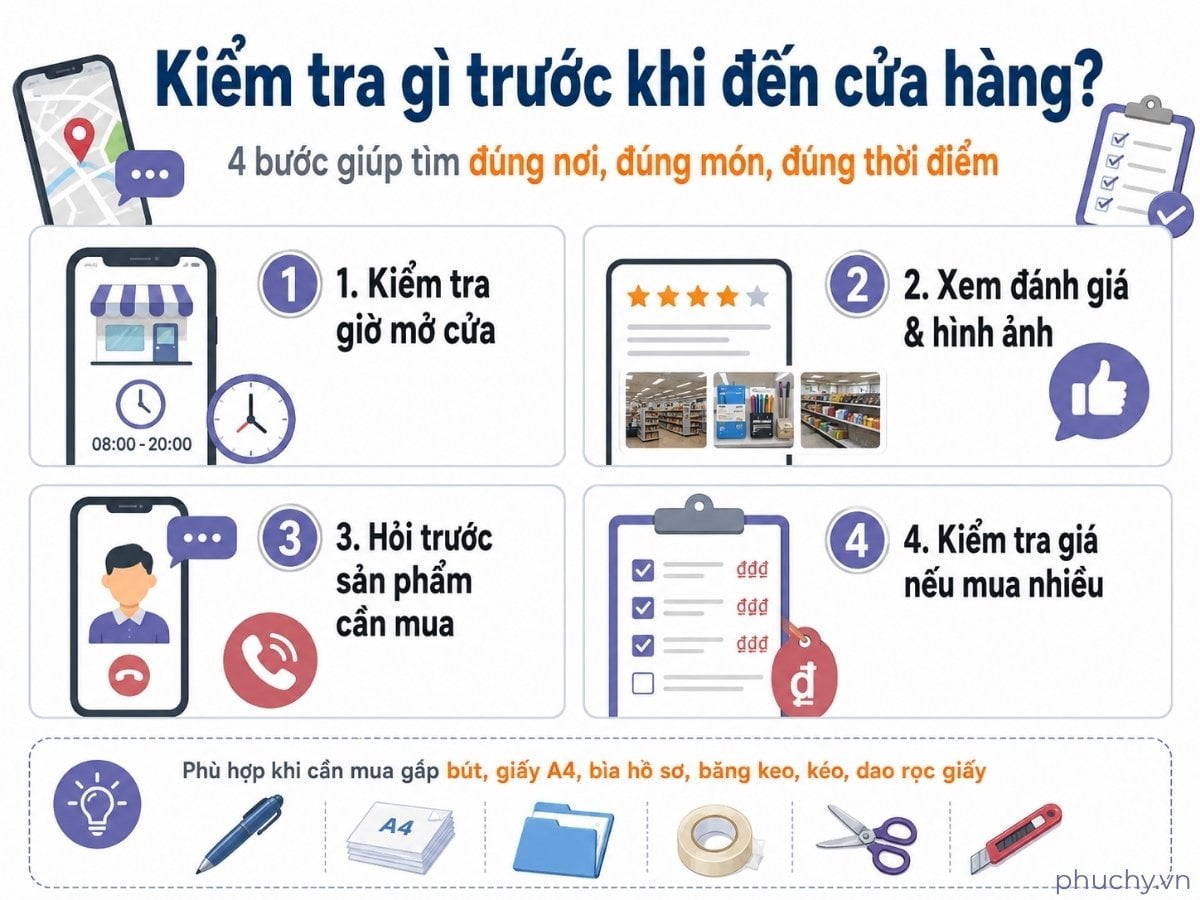 Checklist kiểm tra cửa hàng văn phòng phẩm gần nhất trước khi đến mua