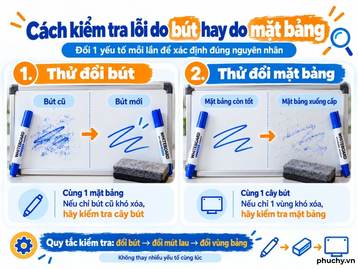 Cách kiểm tra bút lông bảng khó xóa do cây bút hay do mặt bảng