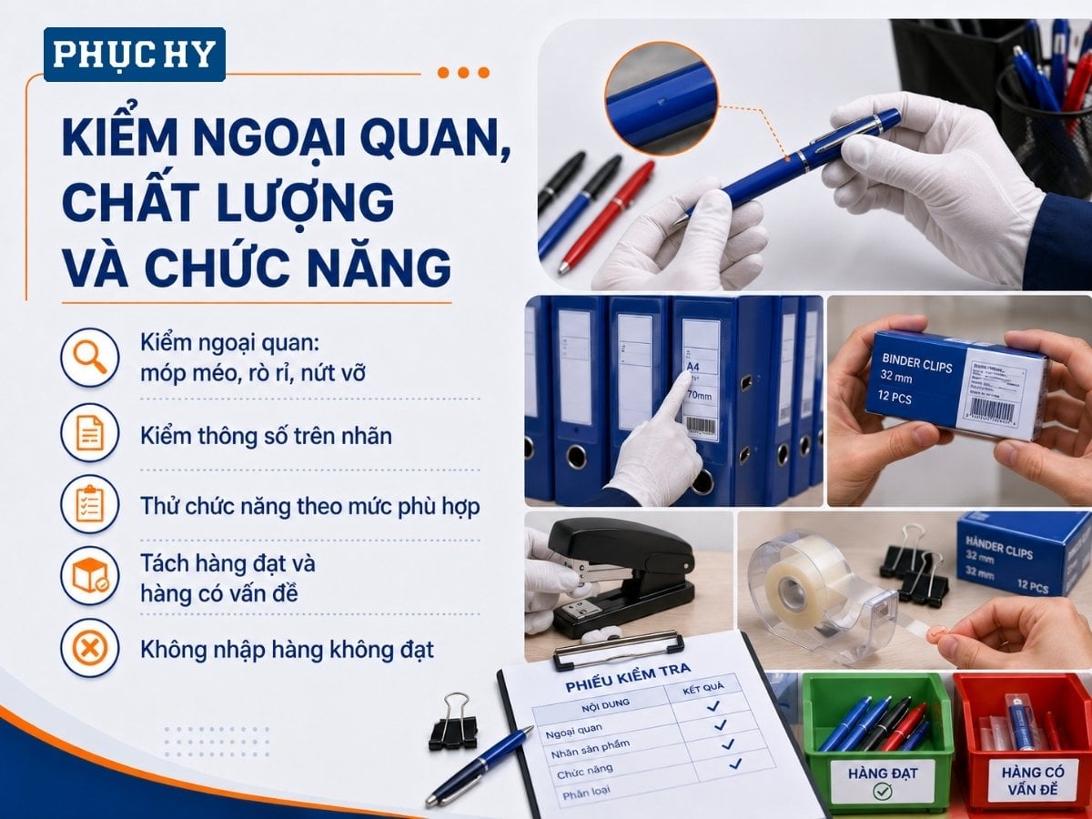 Kiểm tra ngoại quan, chất lượng và chức năng văn phòng phẩm