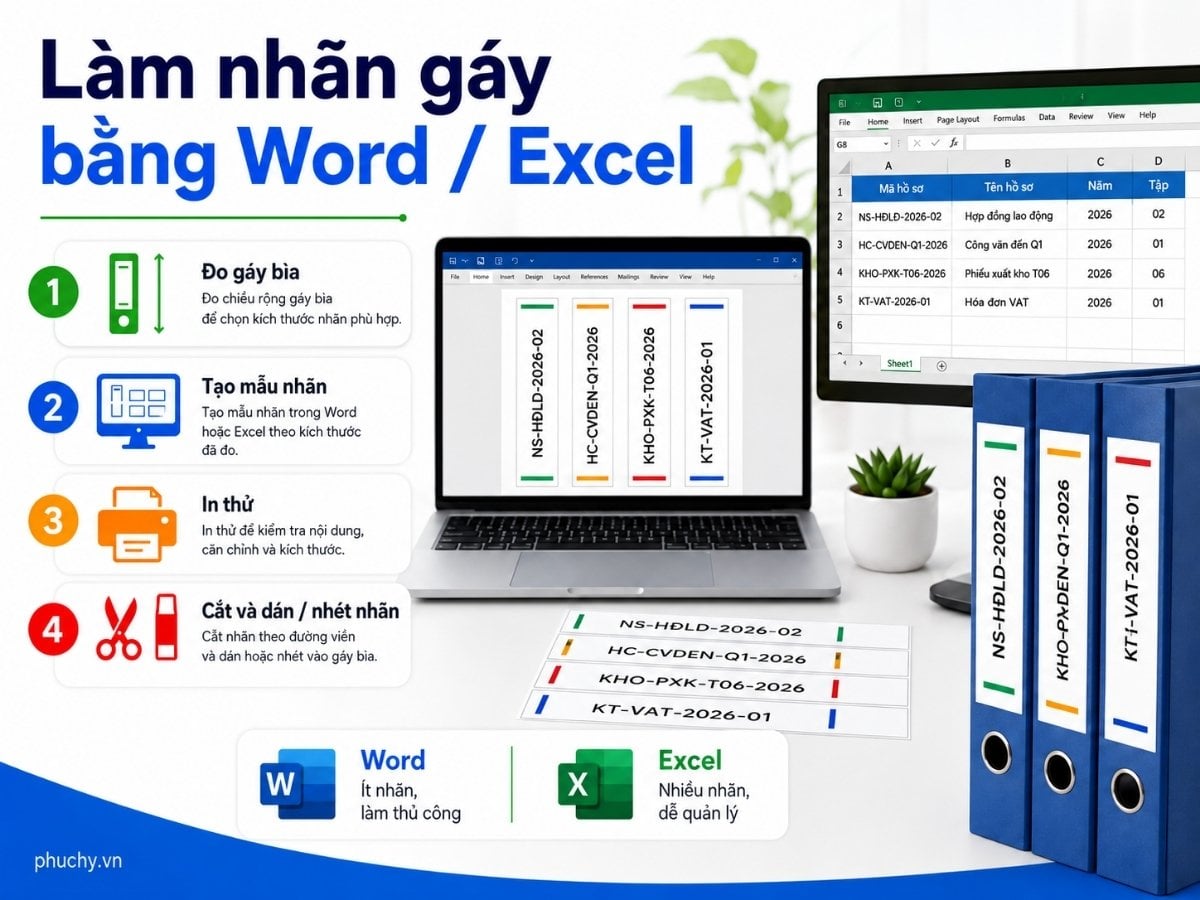 Hướng dẫn làm nhãn gáy bìa hồ sơ bằng Word hoặc Excel để in hàng loạt