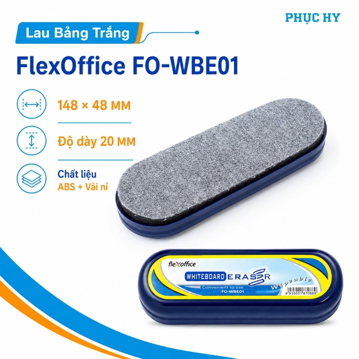 Cấu tạo khay nhựa ABS và mặt vải nỉ lau bảng FlexOffice FO-WBE01