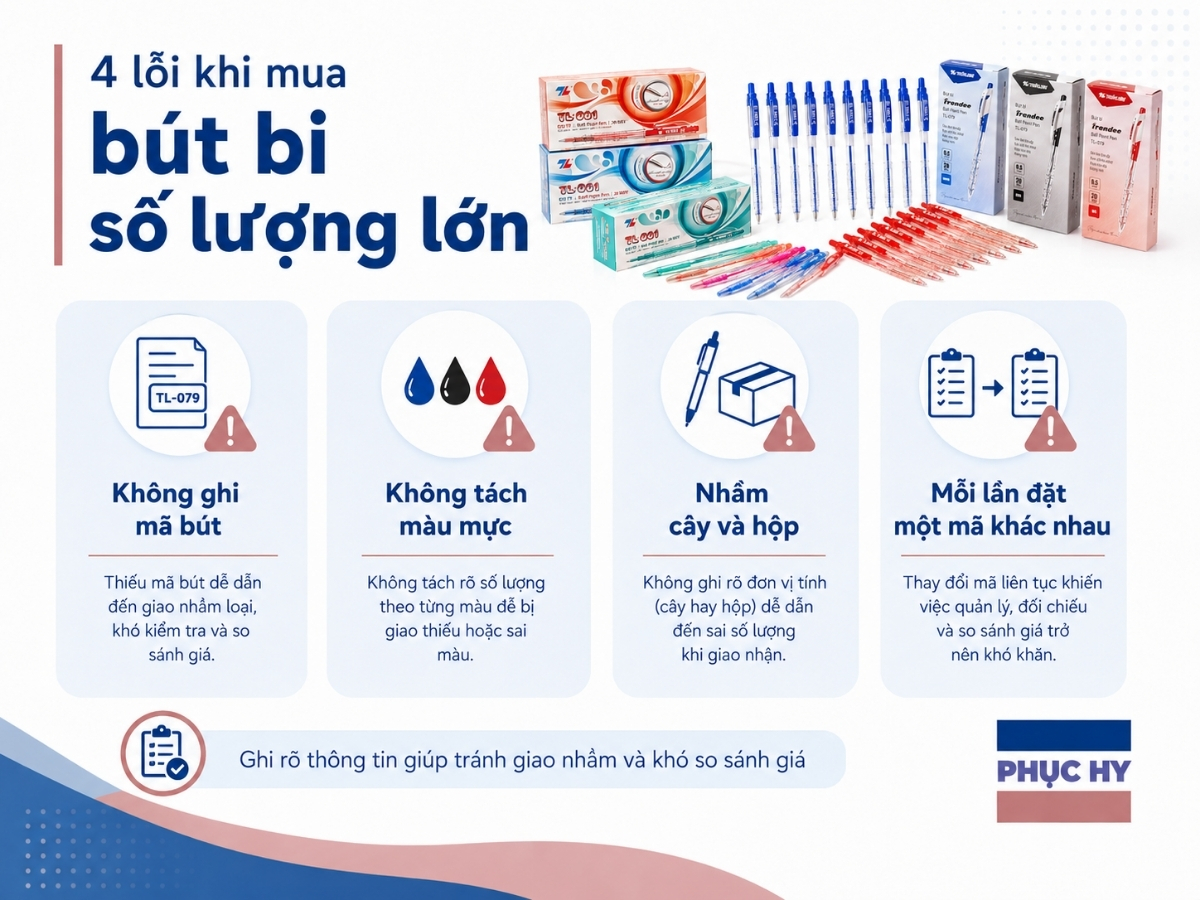Lỗi thường gặp khi mua bút bi số lượng lớn