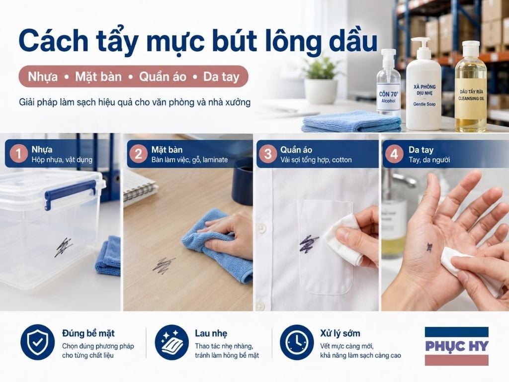 Cách tẩy mực bút lông dầu trên nhựa bàn quần áo và da tay