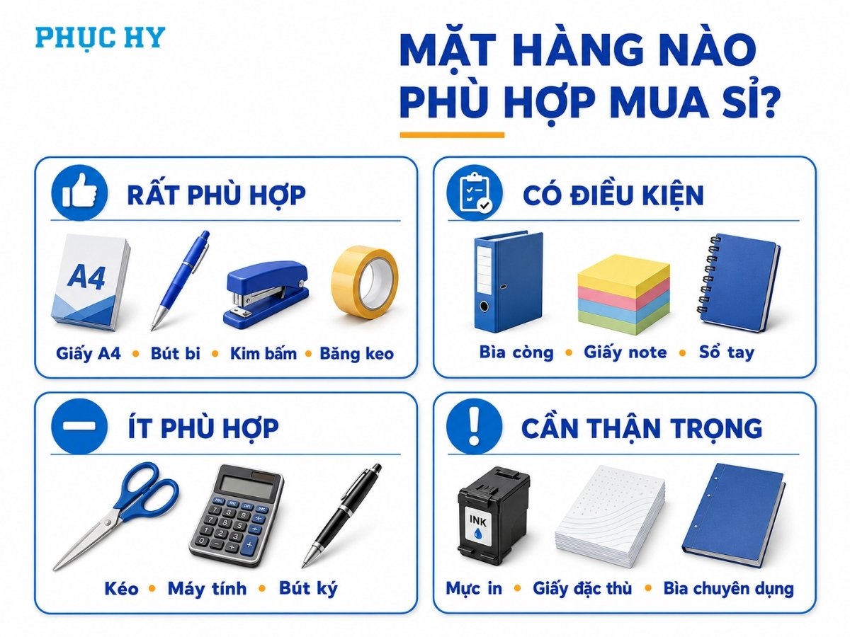 Những nhóm văn phòng phẩm phù hợp để mua số lượng lớn