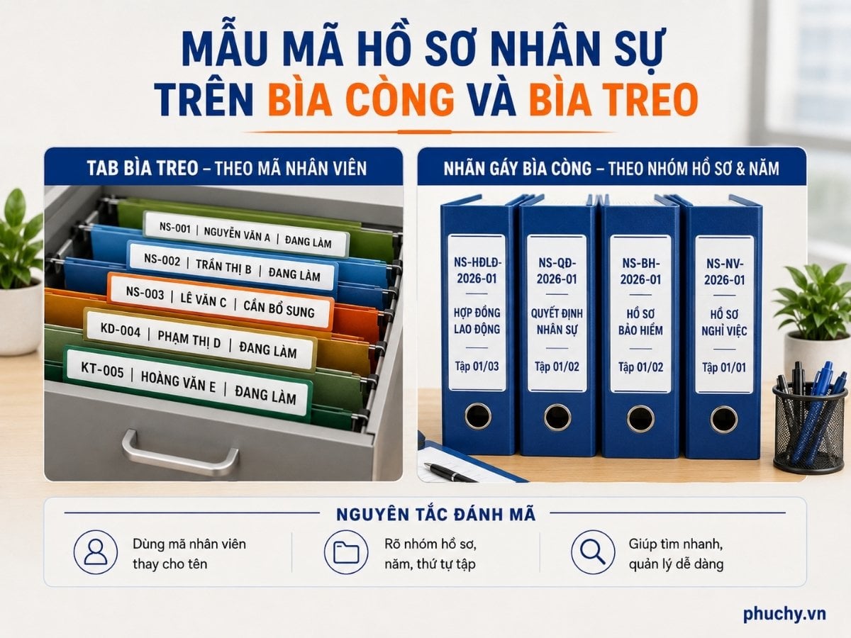 mẫu mã hồ sơ nhân sự trên bìa còng và bìa treo
