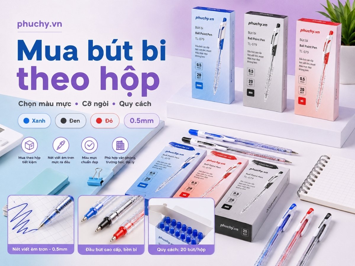 Mua bút bi theo hộp chọn màu mực cỡ ngòi và quy cách