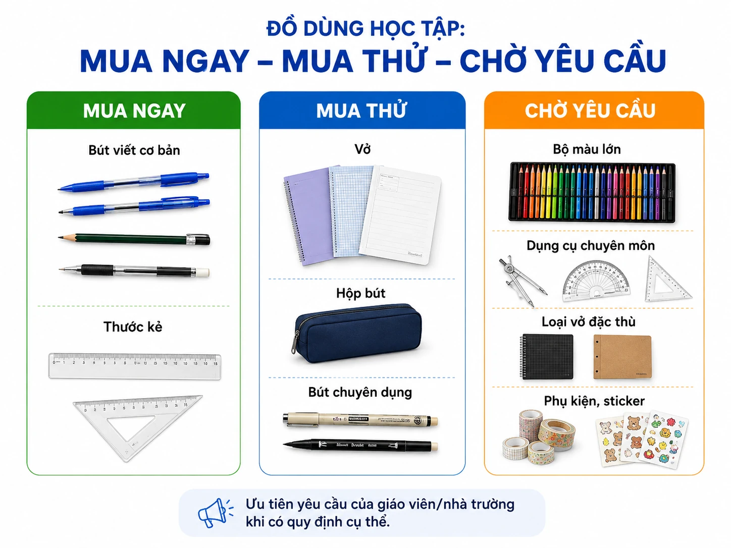 đồ dùng học tập nên mua ngay mua thử hay chờ yêu cầu