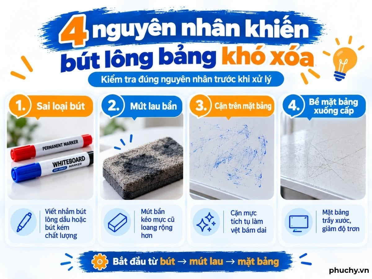 Bốn nguyên nhân thường gặp khiến bút lông bảng khó xóa