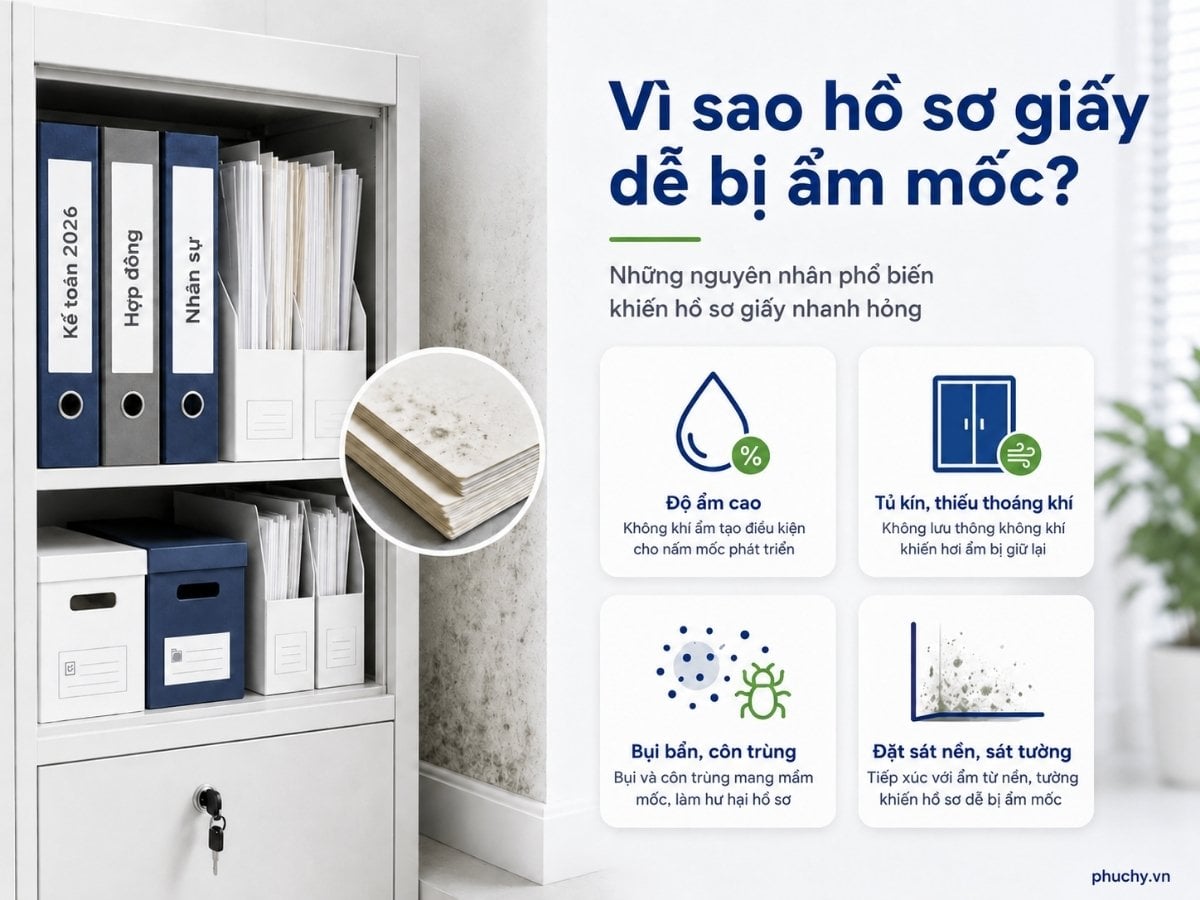 Nguyên nhân hồ sơ giấy bị ẩm mốc trong tủ tài liệu văn phòng