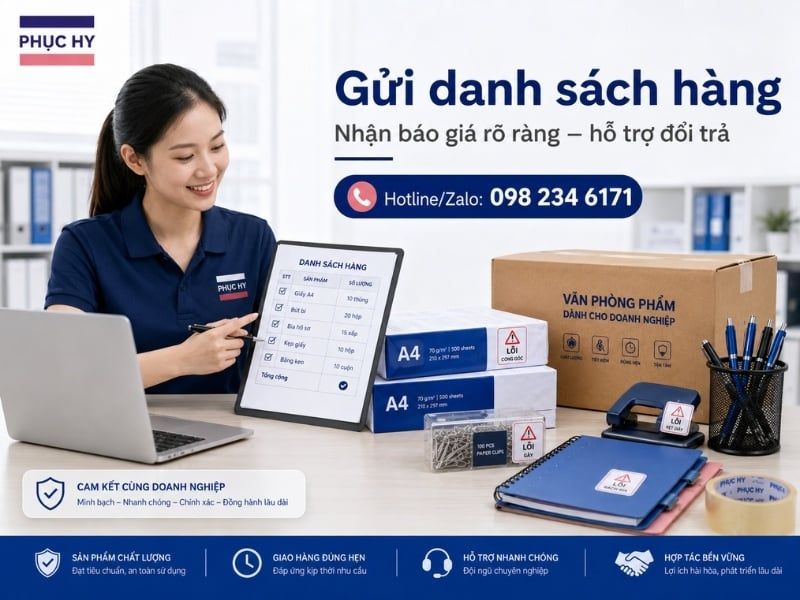 Gửi danh sách nhận báo giá văn phòng phẩm doanh nghiệp tại Phục Hy