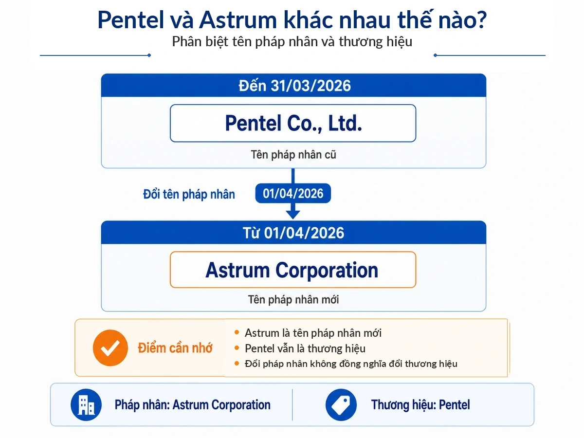 Pentel và Astrum khác nhau về pháp nhân và thương hiệu từ ngày 01/04/2026