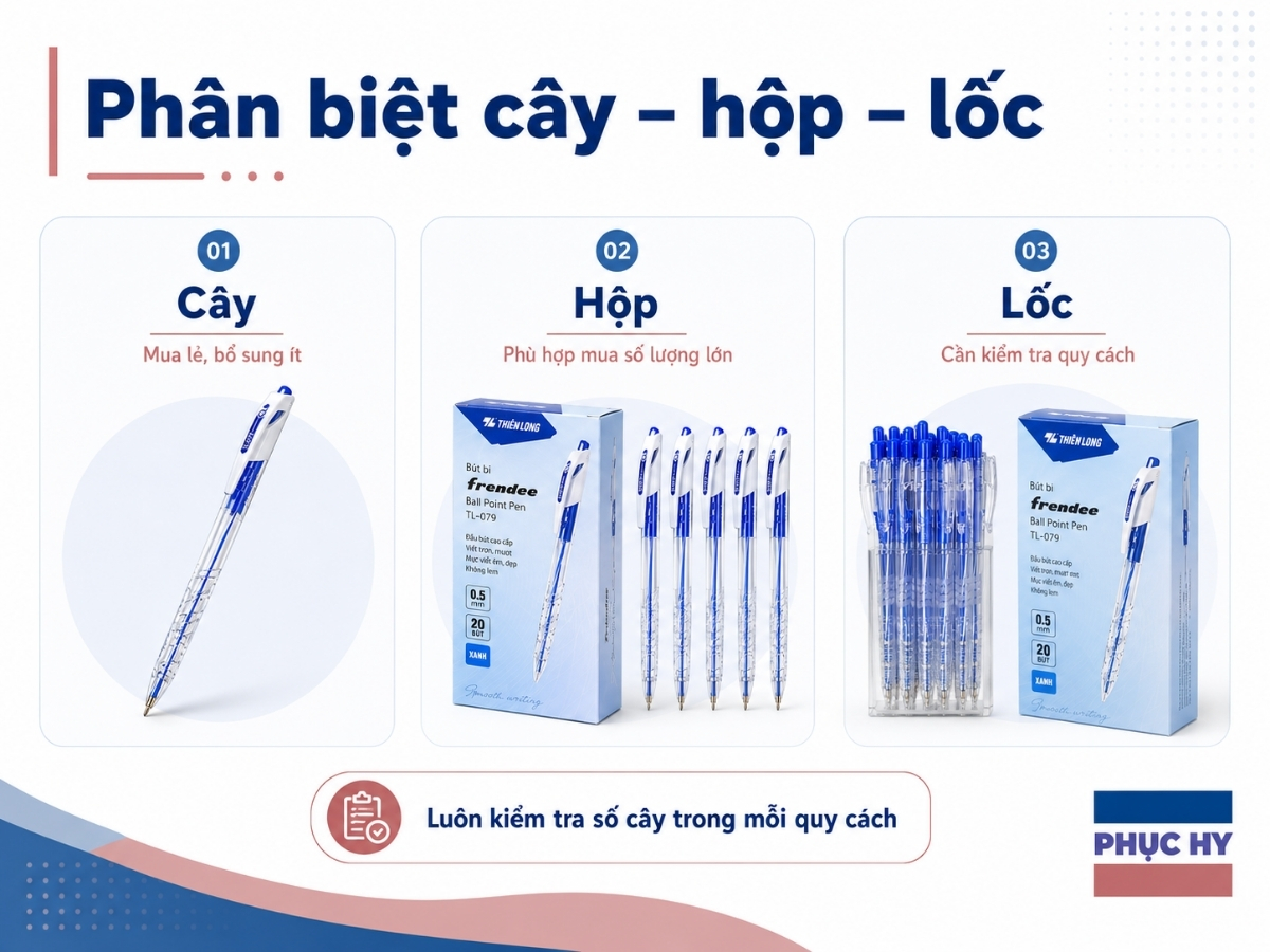 Phân biệt cây hộp lốc khi mua bút bi số lượng lớn