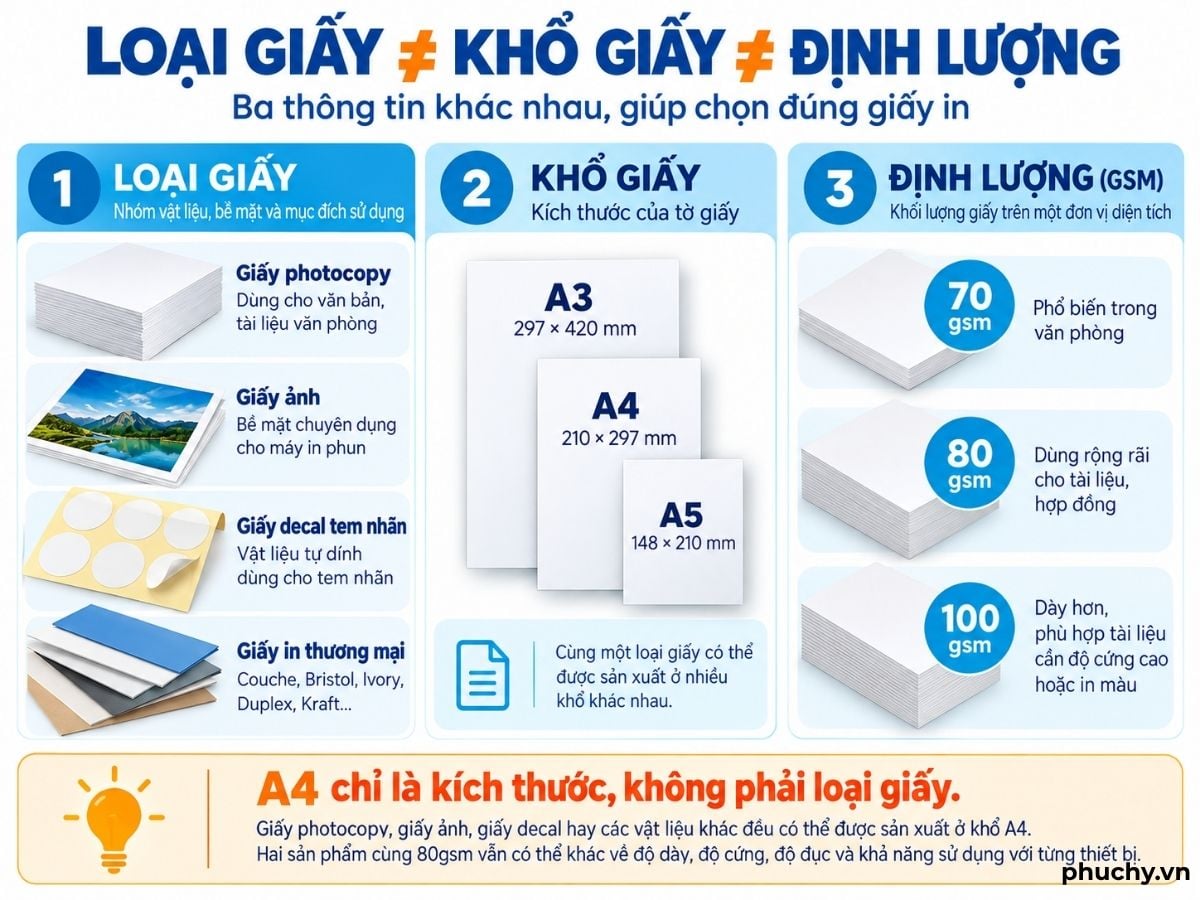 Phân biệt loại giấy, khổ giấy và định lượng GSM