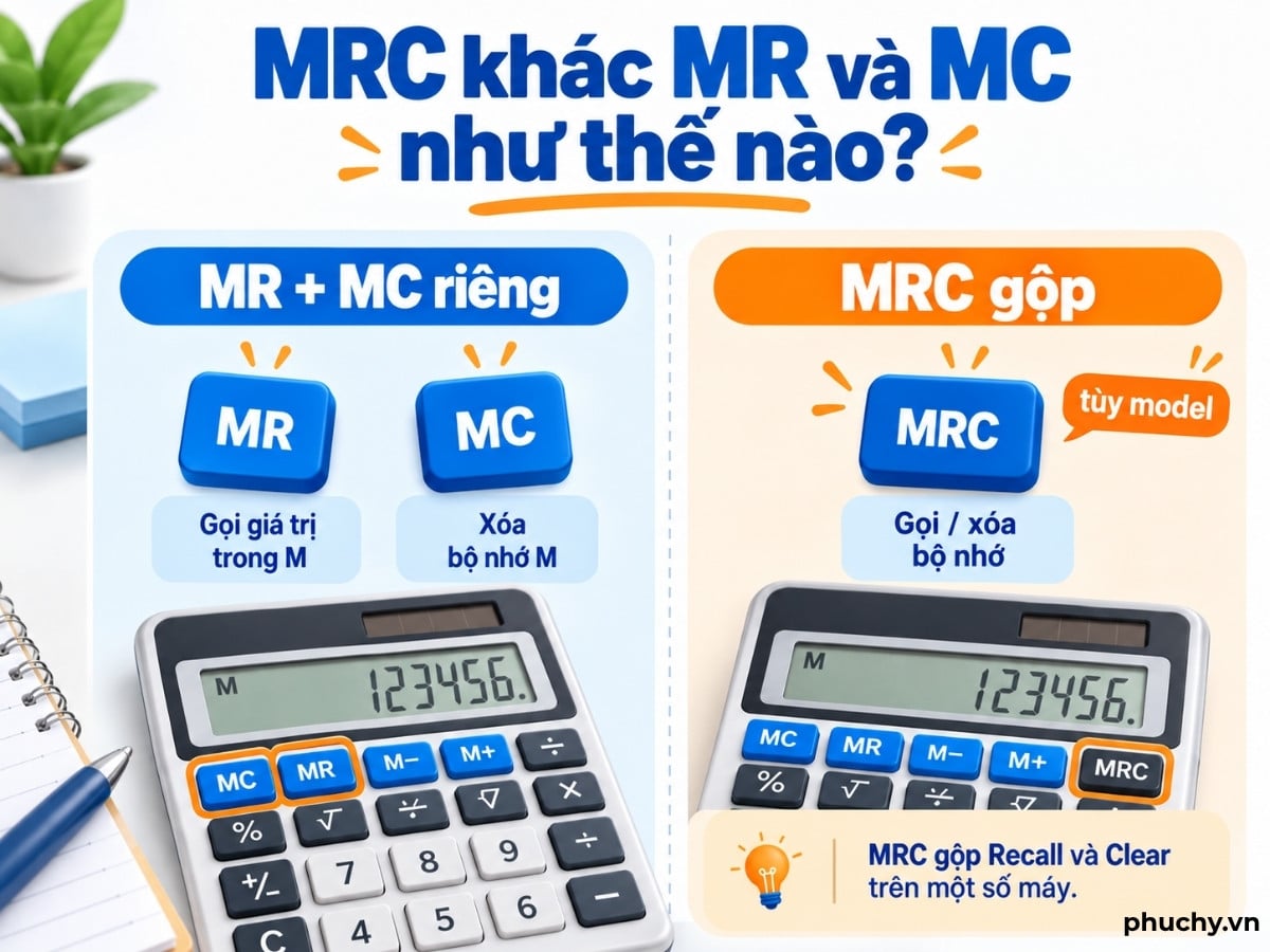 Phân biệt phím MR MC và MRC trên máy tính văn phòng