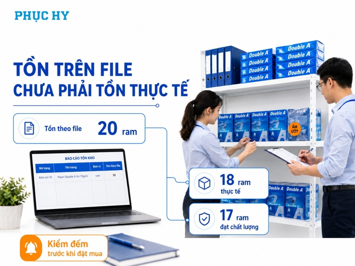Phân biệt tồn theo file, tồn thực tế và tồn đạt chất lượng khi kiểm kê văn phòng phẩm