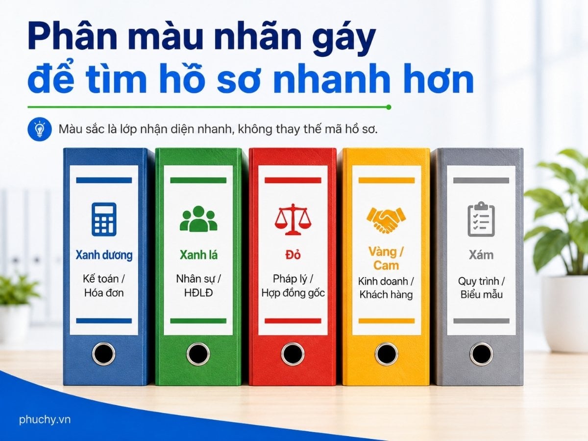Cách phân màu nhãn gáy bìa hồ sơ theo phòng ban kế toán nhân sự hành chính kho