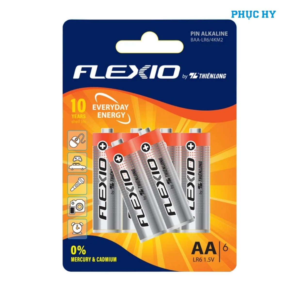 Pin Alkaline AA Thiên Long Flexio vỉ 6 viên mã BAA-LR6/4KM2