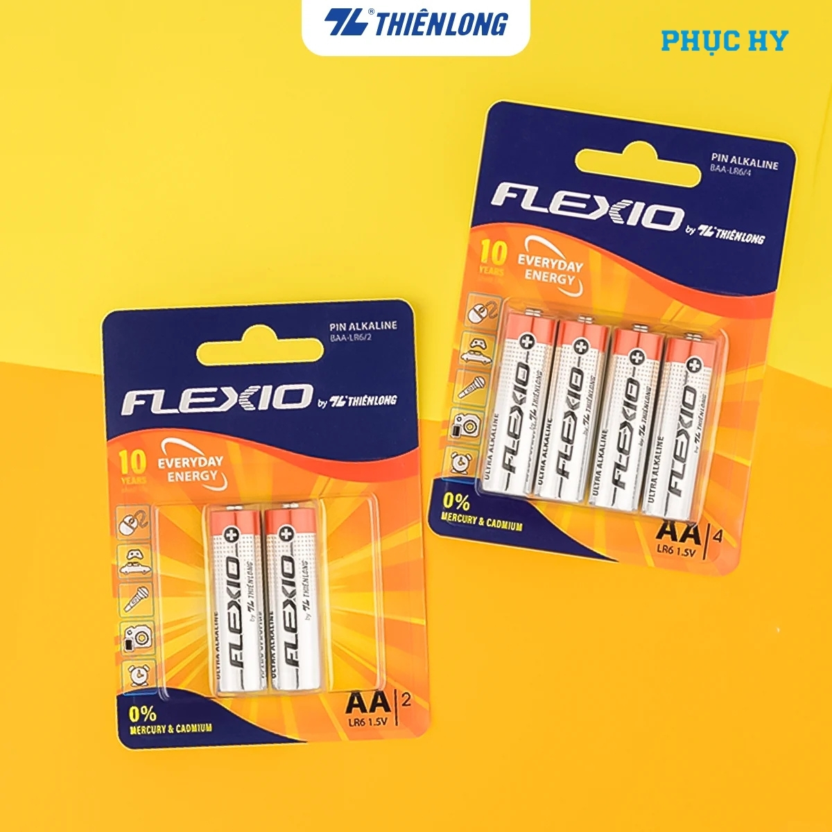 Pin Alkaline AA Thiên Long Flexio vỉ 2 và vỉ 4 viên