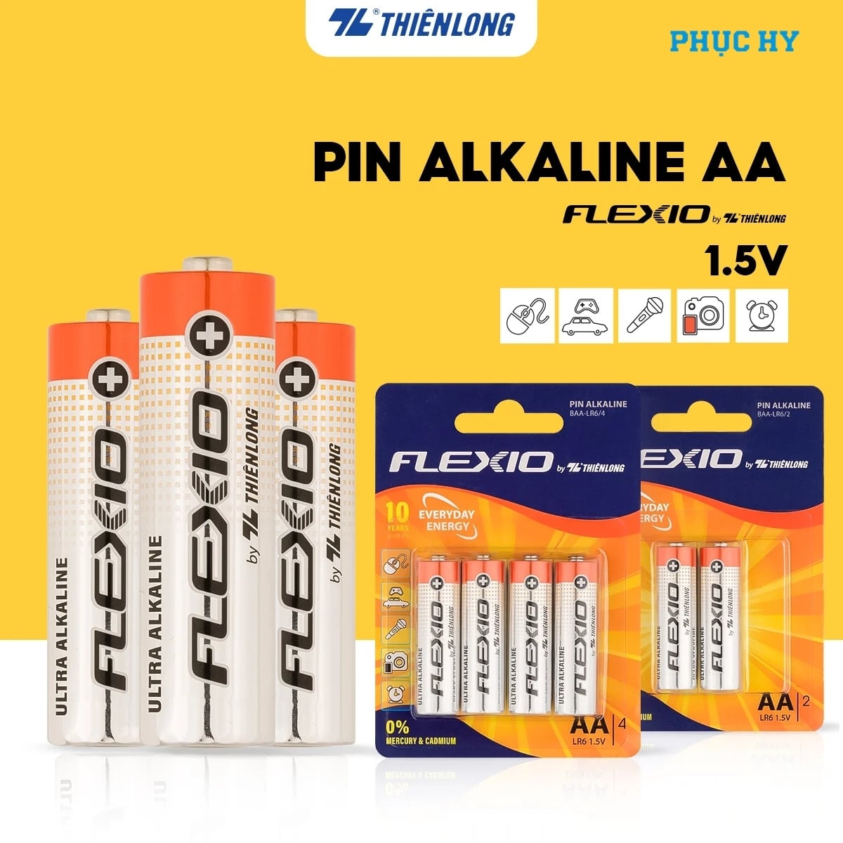Pin Alkaline AA Thiên Long Flexio 1.5V các quy cách vỉ 2, vỉ 4 và vỉ 6 viên