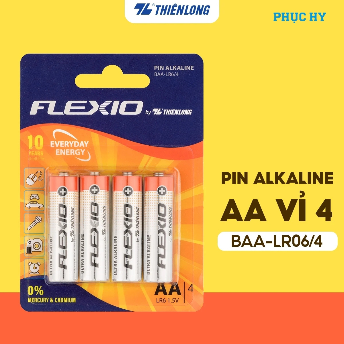 Pin Alkaline AA Thiên Long Flexio vỉ 4 viên mã BAA-LR6/4