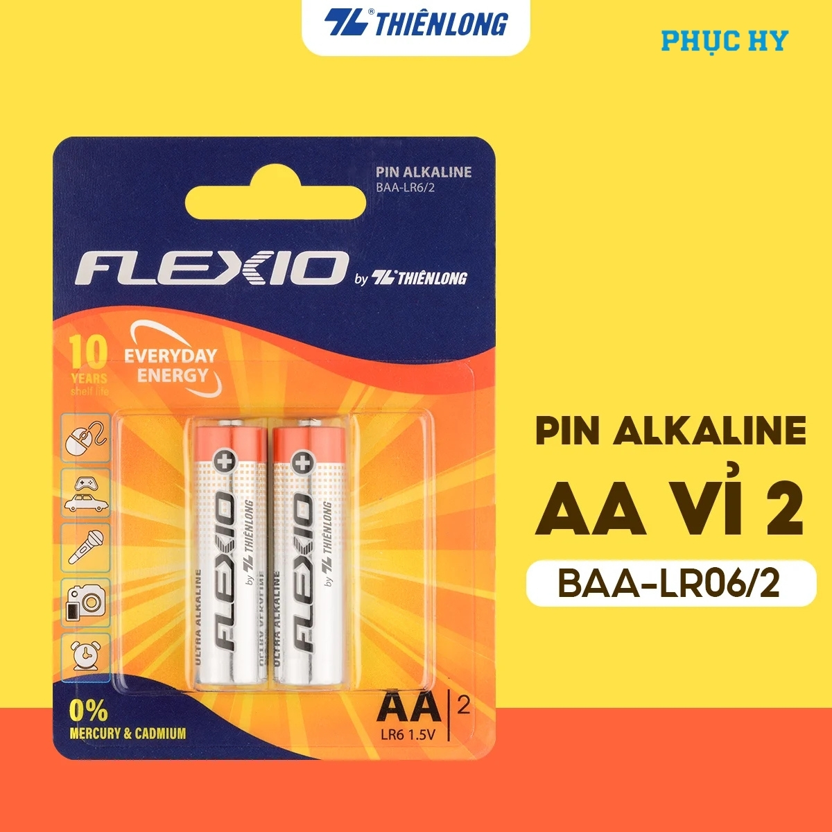 Pin Alkaline AA Thiên Long Flexio vỉ 2 viên mã BAA-LR6/2