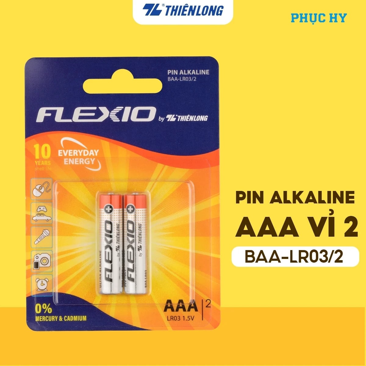 Pin Alkaline AAA Thiên Long Flexio vỉ 2 viên mã BAA-LR03/2