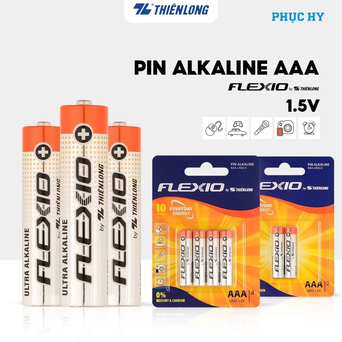 Pin Alkaline AAA Thiên Long Flexio 1.5V vỉ 2 và vỉ 4 viên