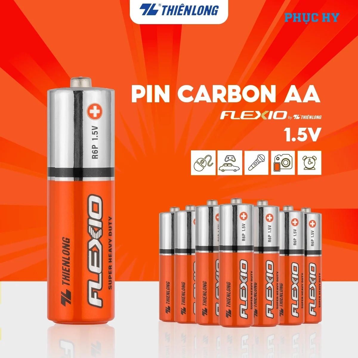 Bộ Pin Carbon AA Flexio Thiên Long R6P 1.5V dùng một lần