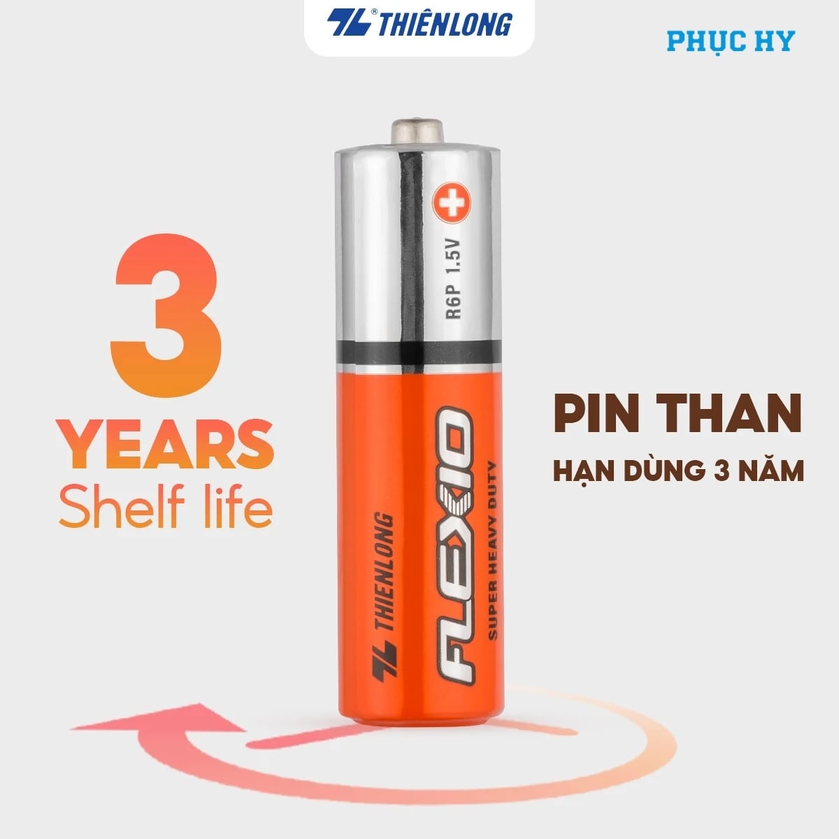 Thông tin hạn dùng 3 năm trên hình giới thiệu Pin Carbon AA Thiên Long Flexio